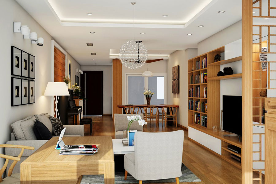 Nội thất căn hộ được thiết kế và thi công bằng gỗ công nghiệp