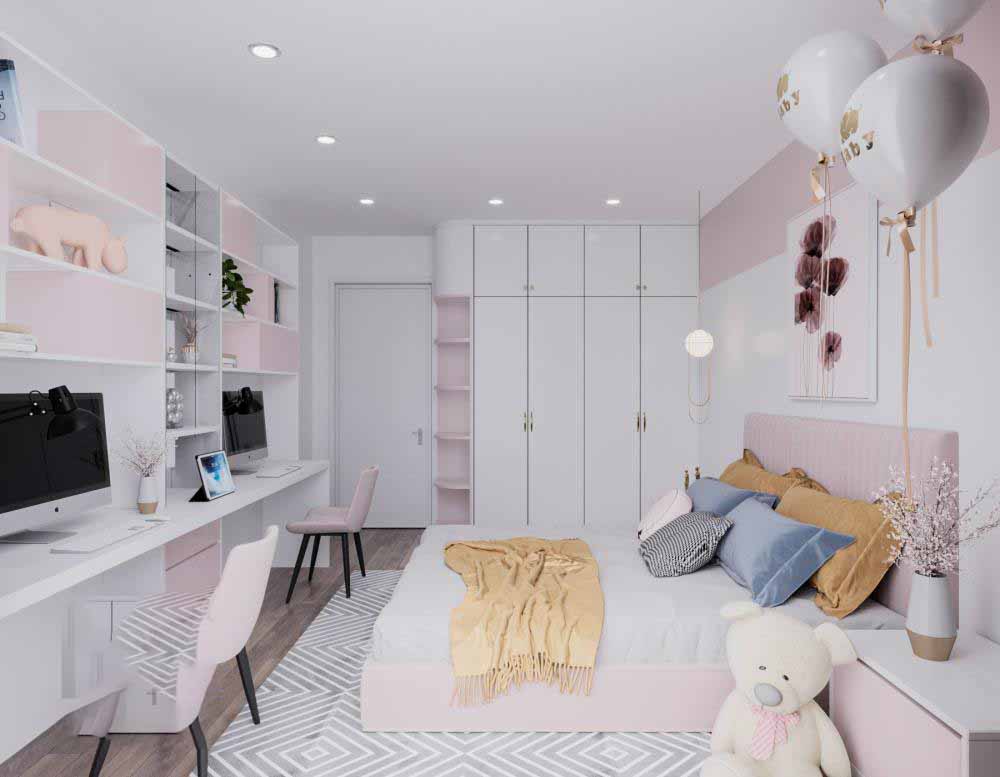 Phòng ngủ sặc sỡ và tươi mới với màu sắc đa dạng từ gỗ công nghiệp cao cấp